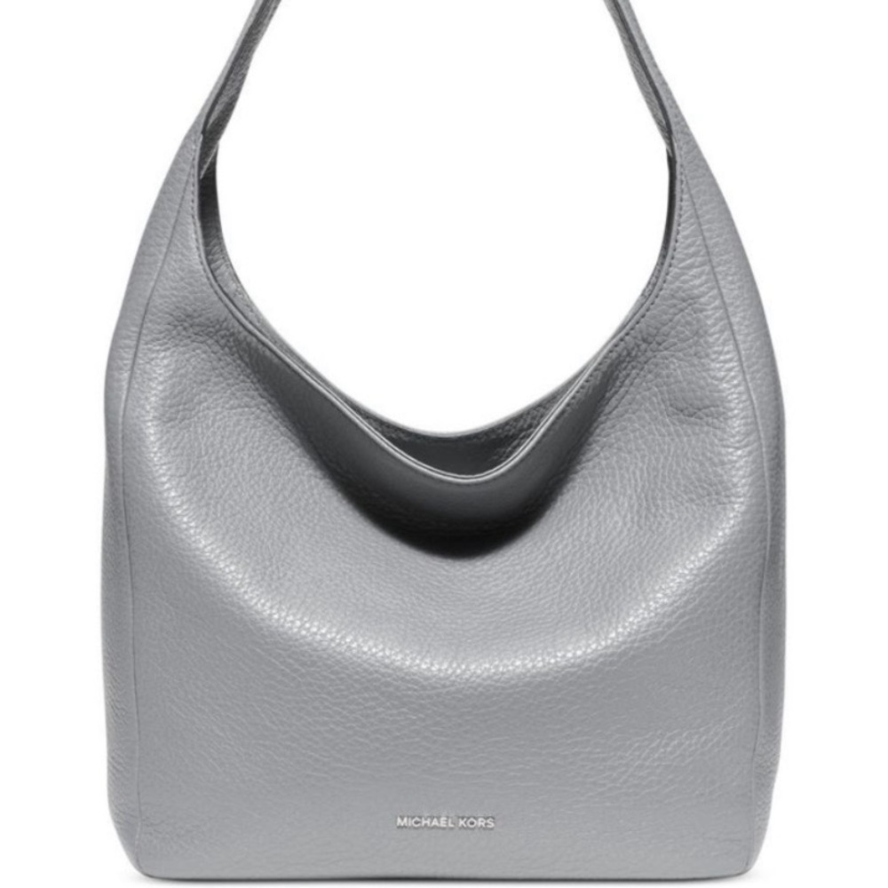 Michael Kors Lena Dove Gray Pebble Leather Hobo Shoulder Bag